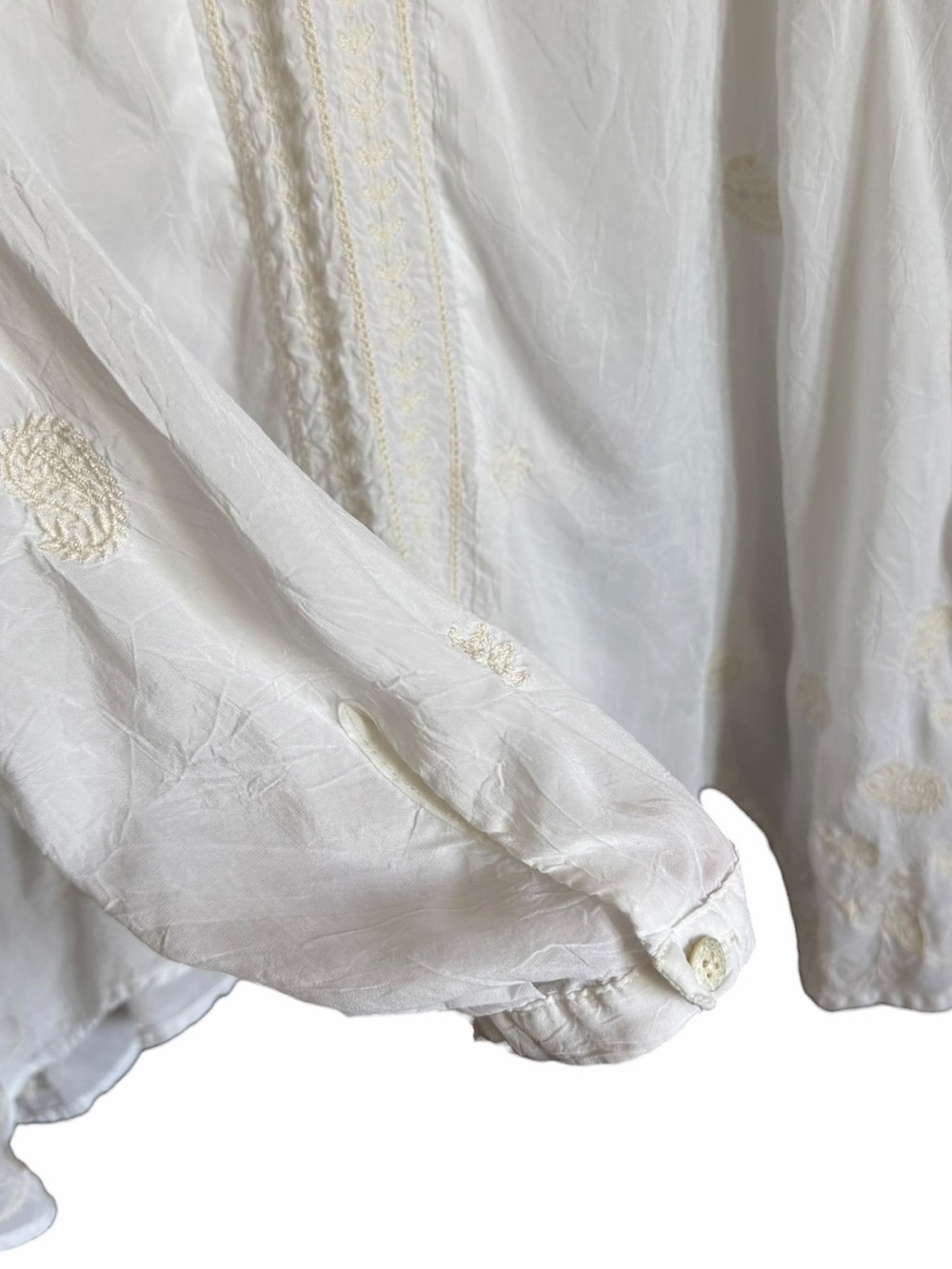 J. Jill White Embroidered Tunic Blouse XL Boho Peasant V Neck Rayon Long Sleeve - Picture 6 of 9